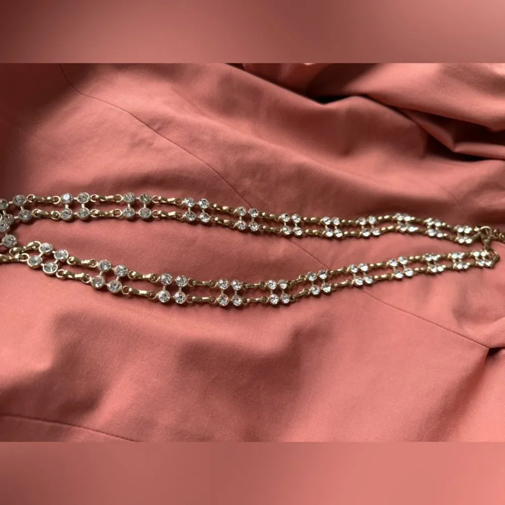 Y2K/90s Rhinestone and Gold Double-stranded Chain Belt